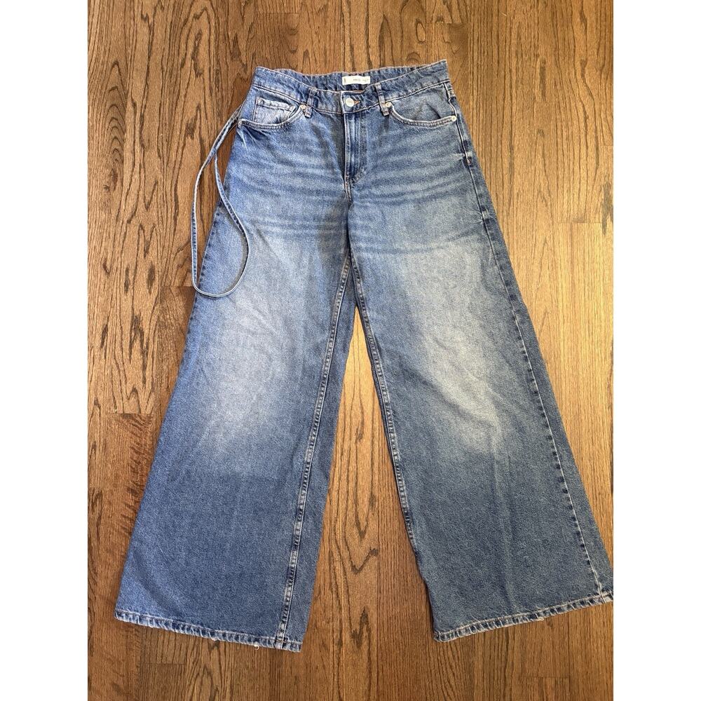 MNG Wide Leg Cut Out Jeans Blue Sz 00